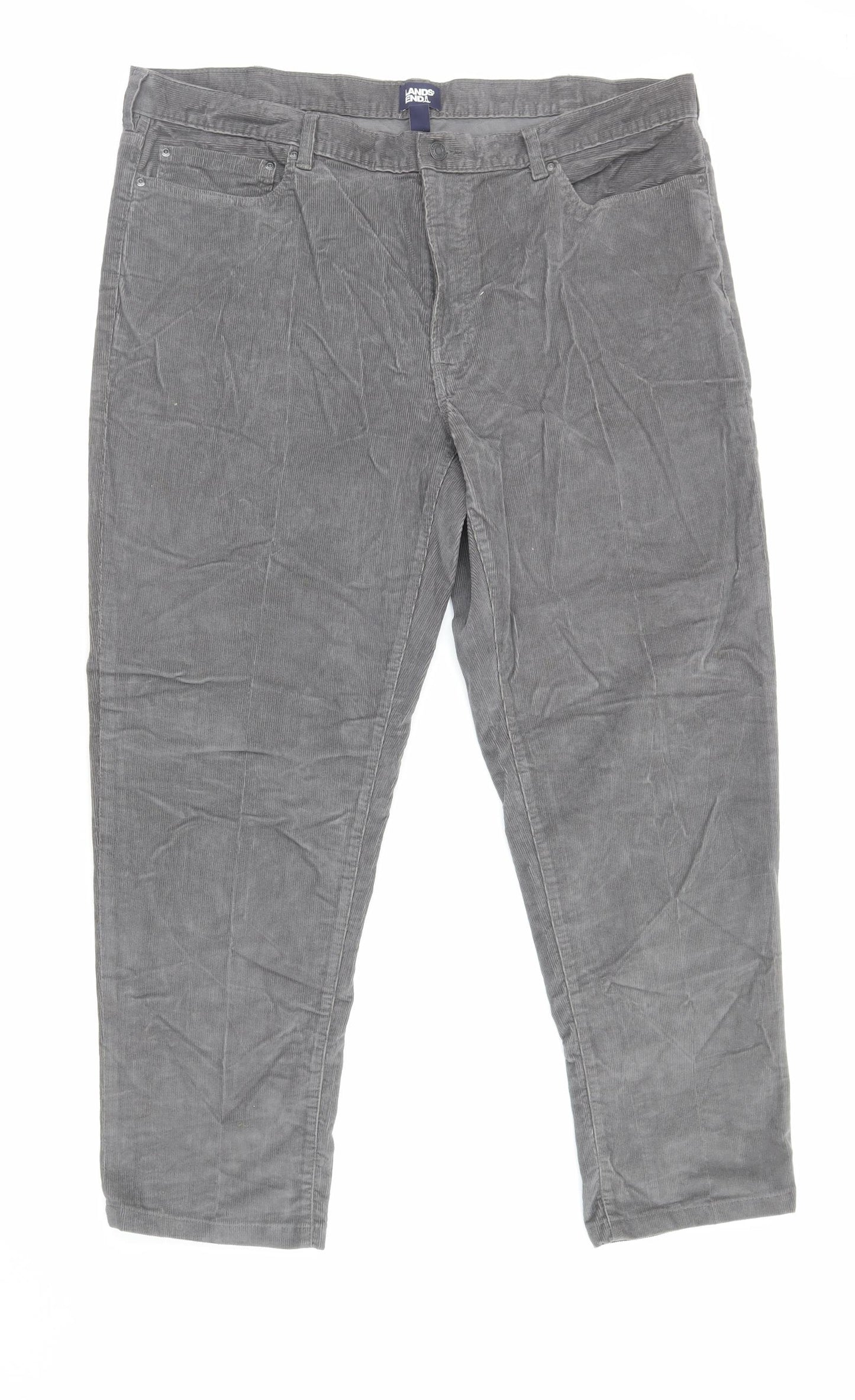 Lands' End Mens Grey Cotton Trousers Size XL Regular Zip