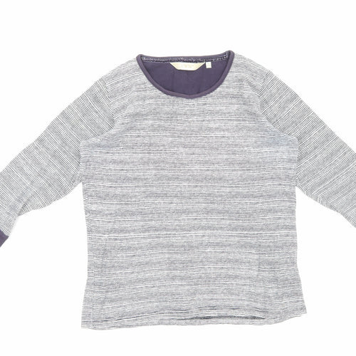 EWM Womens Blue Striped Cotton Basic T-Shirt Size S Round Neck