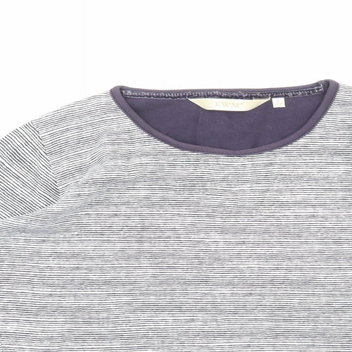 EWM Womens Blue Striped Cotton Basic T-Shirt Size S Round Neck