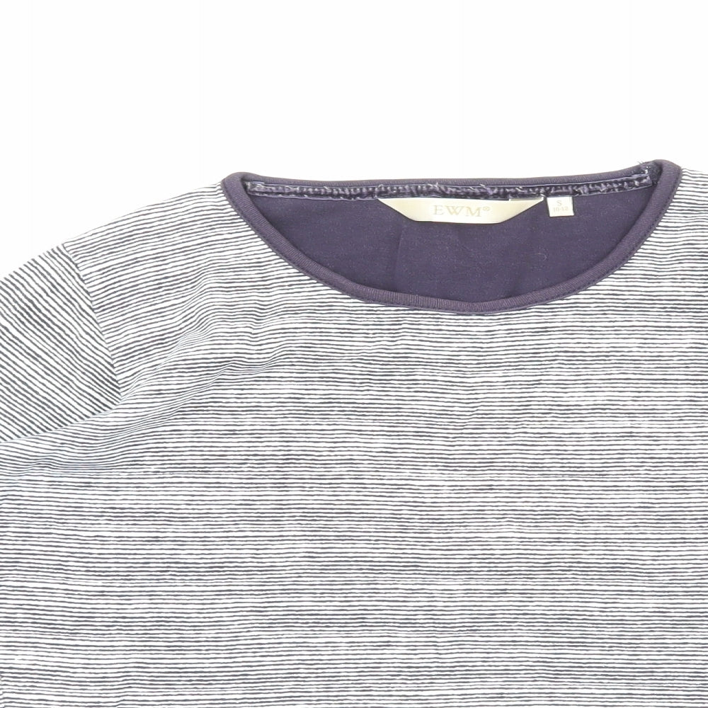 EWM Womens Blue Striped Cotton Basic T-Shirt Size S Round Neck