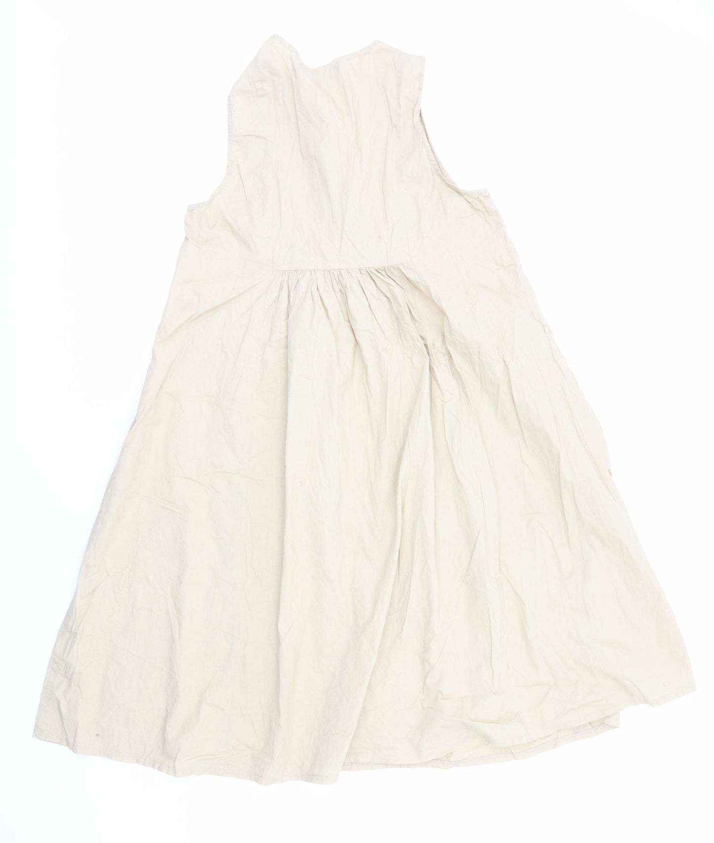 Primark Womens Beige Cotton Skater Dress Size 12 V-Neck Pullover