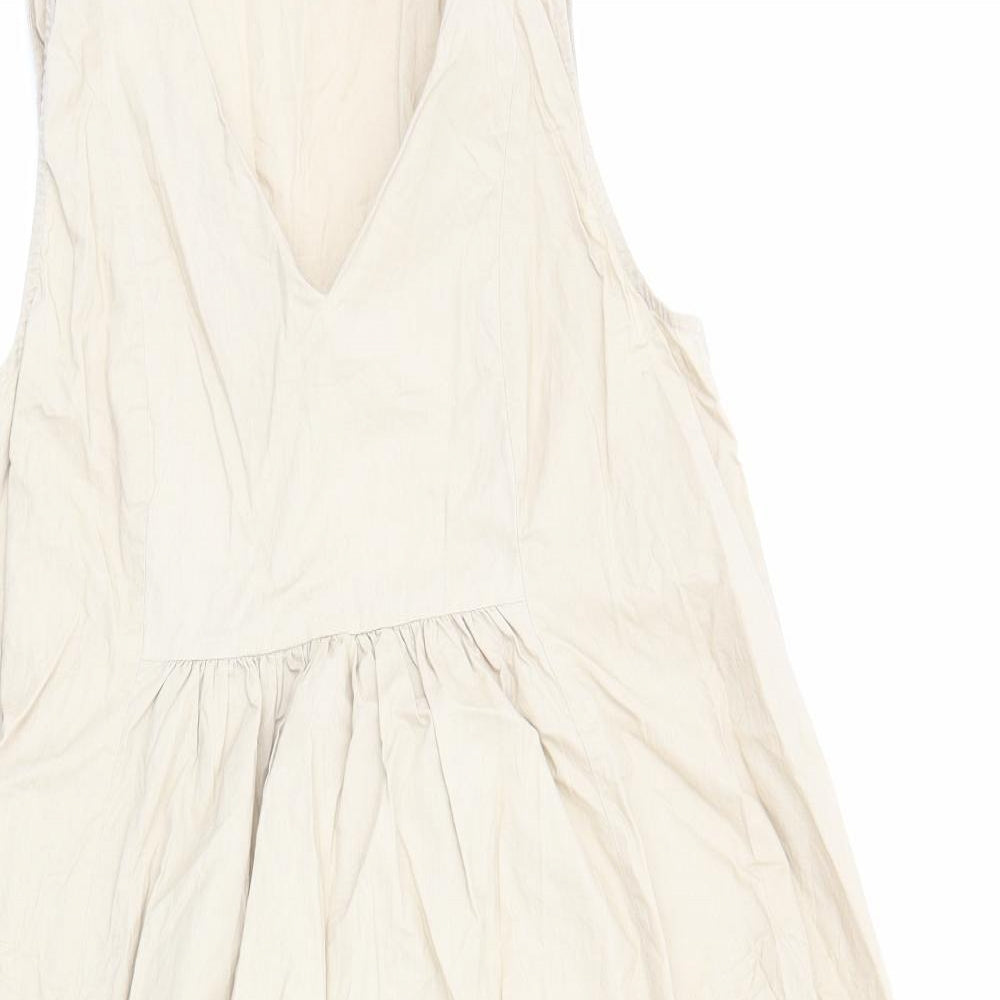 Primark Womens Beige Cotton Skater Dress Size 12 V-Neck Pullover