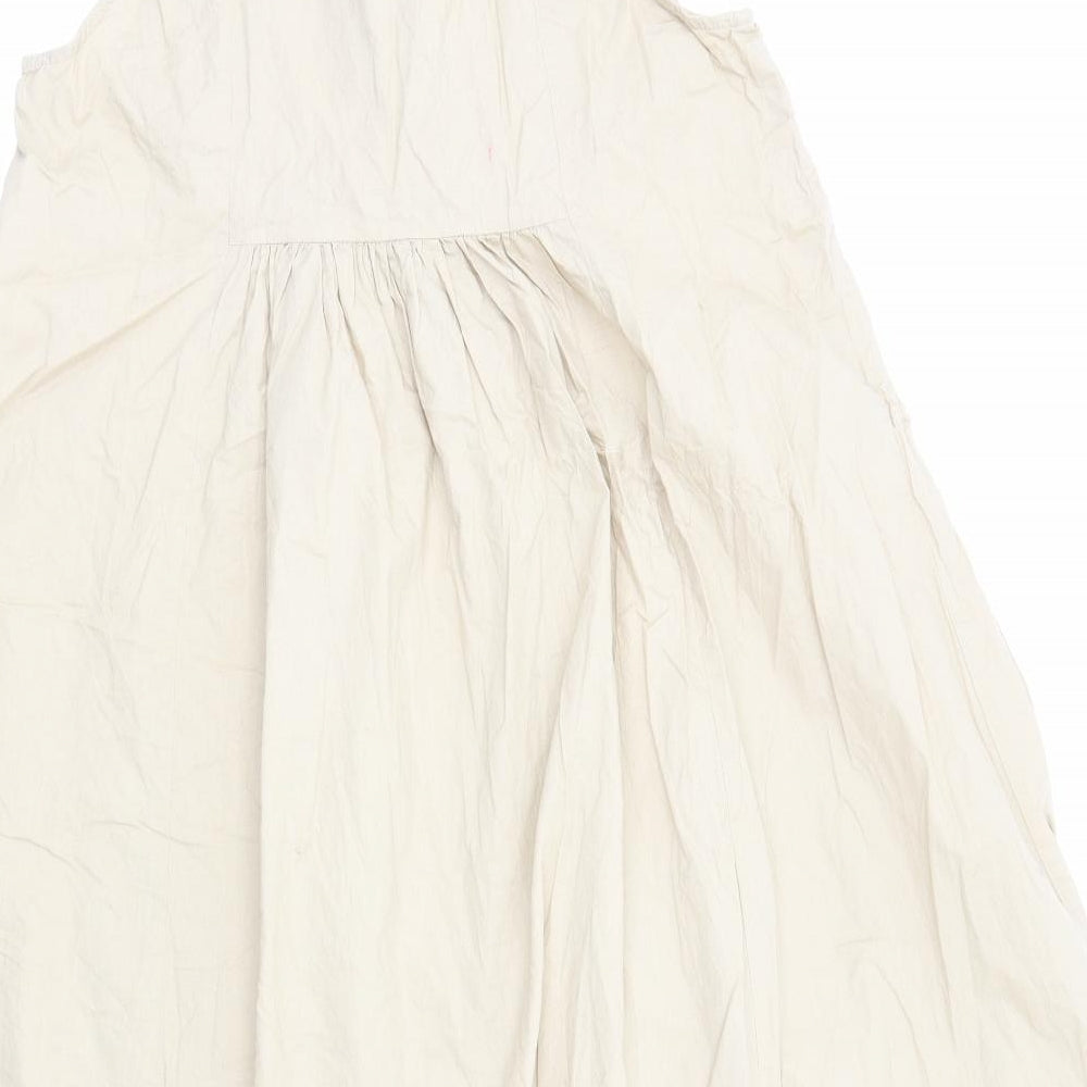 Primark Womens Beige Cotton Skater Dress Size 12 V-Neck Pullover