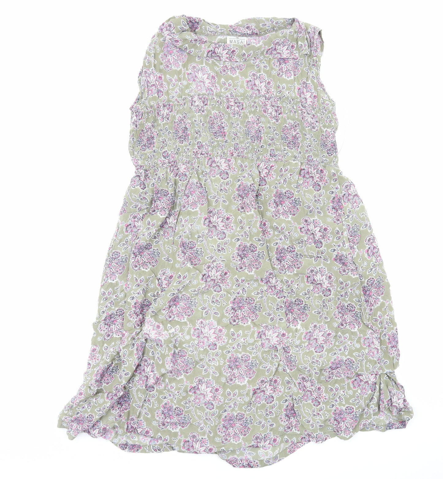 The Masai Womens Green Floral Viscose Fit & Flare Size S Round Neck Pullover