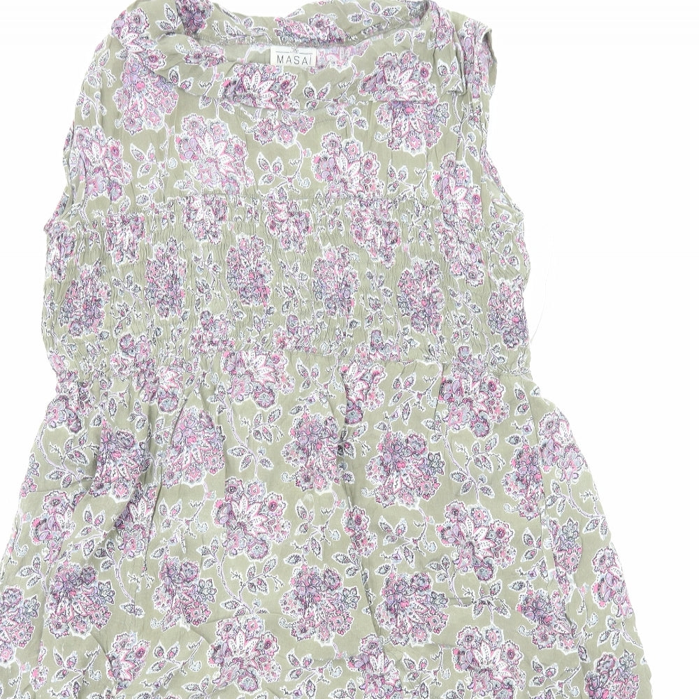 The Masai Womens Green Floral Viscose Fit & Flare Size S Round Neck Pullover