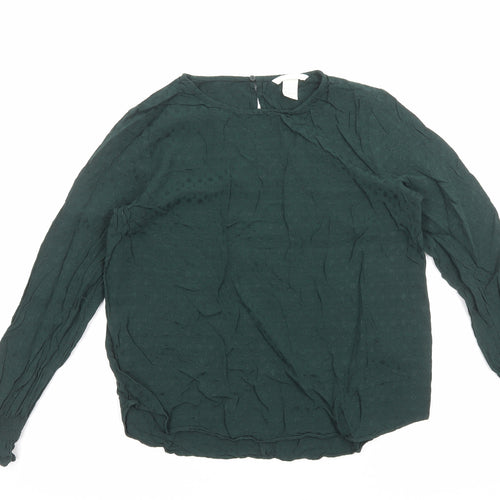 H&M Womens Green Polka Dot Viscose Basic Blouse Size 10 Round Neck