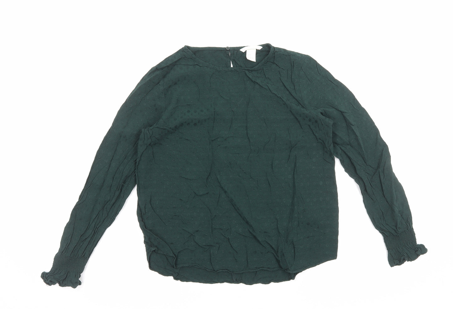 H&M Womens Green Polka Dot Viscose Basic Blouse Size 10 Round Neck