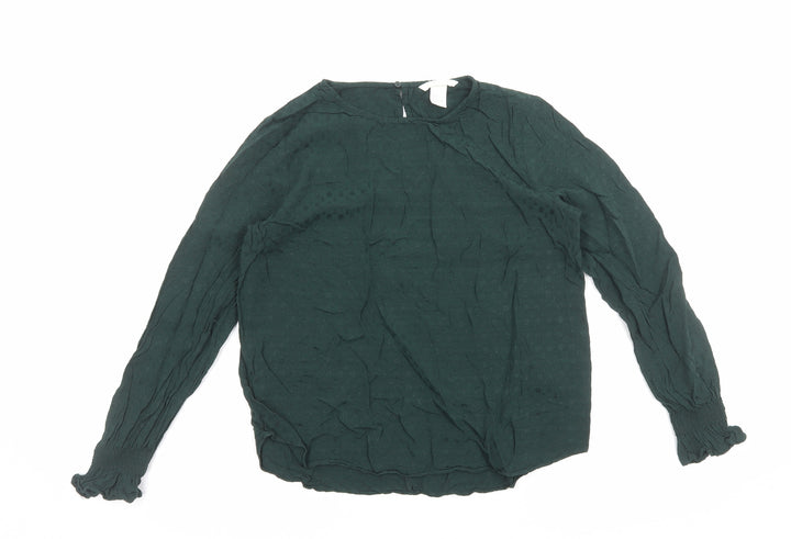 H&M Womens Green Polka Dot Viscose Basic Blouse Size 10 Round Neck