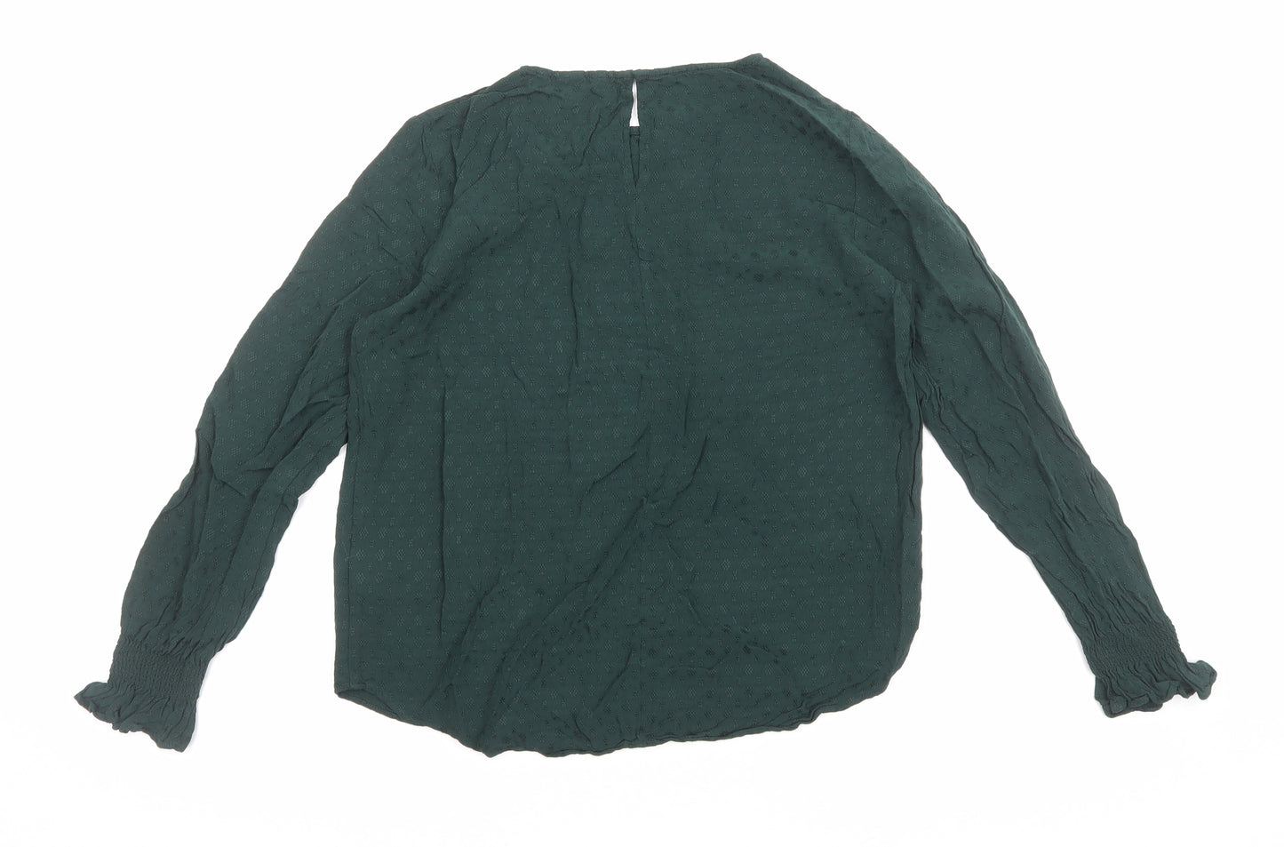 H&M Womens Green Polka Dot Viscose Basic Blouse Size 10 Round Neck