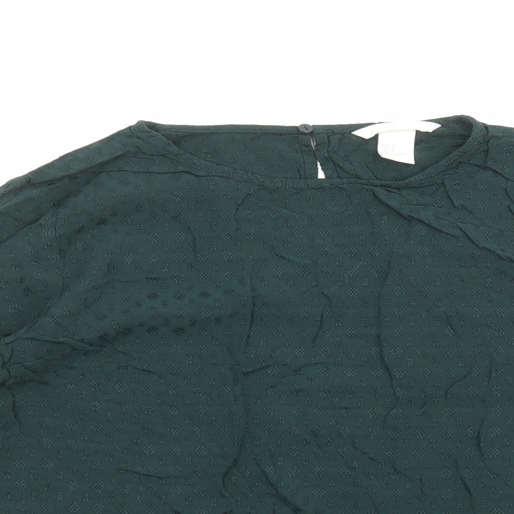 H&M Womens Green Polka Dot Viscose Basic Blouse Size 10 Round Neck