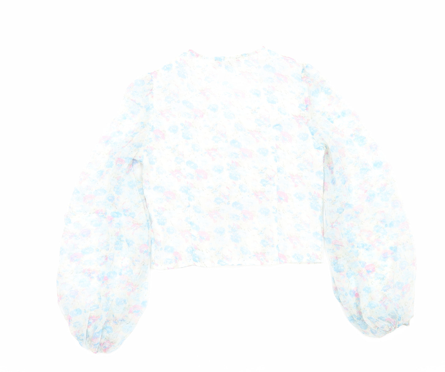 PRETTYLITTLETHING Womens Blue Floral Polyester Jersey Blouse Size 4 V-Neck