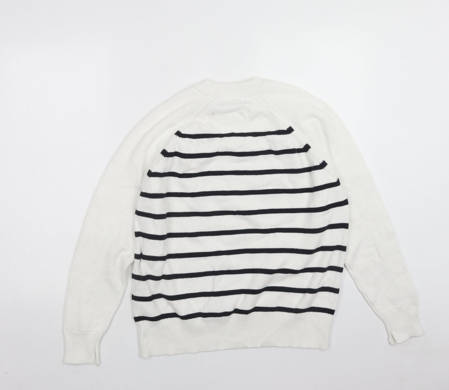 Marks and Spencer Womens White Round Neck Striped Cotton Pullover Jumper Size M