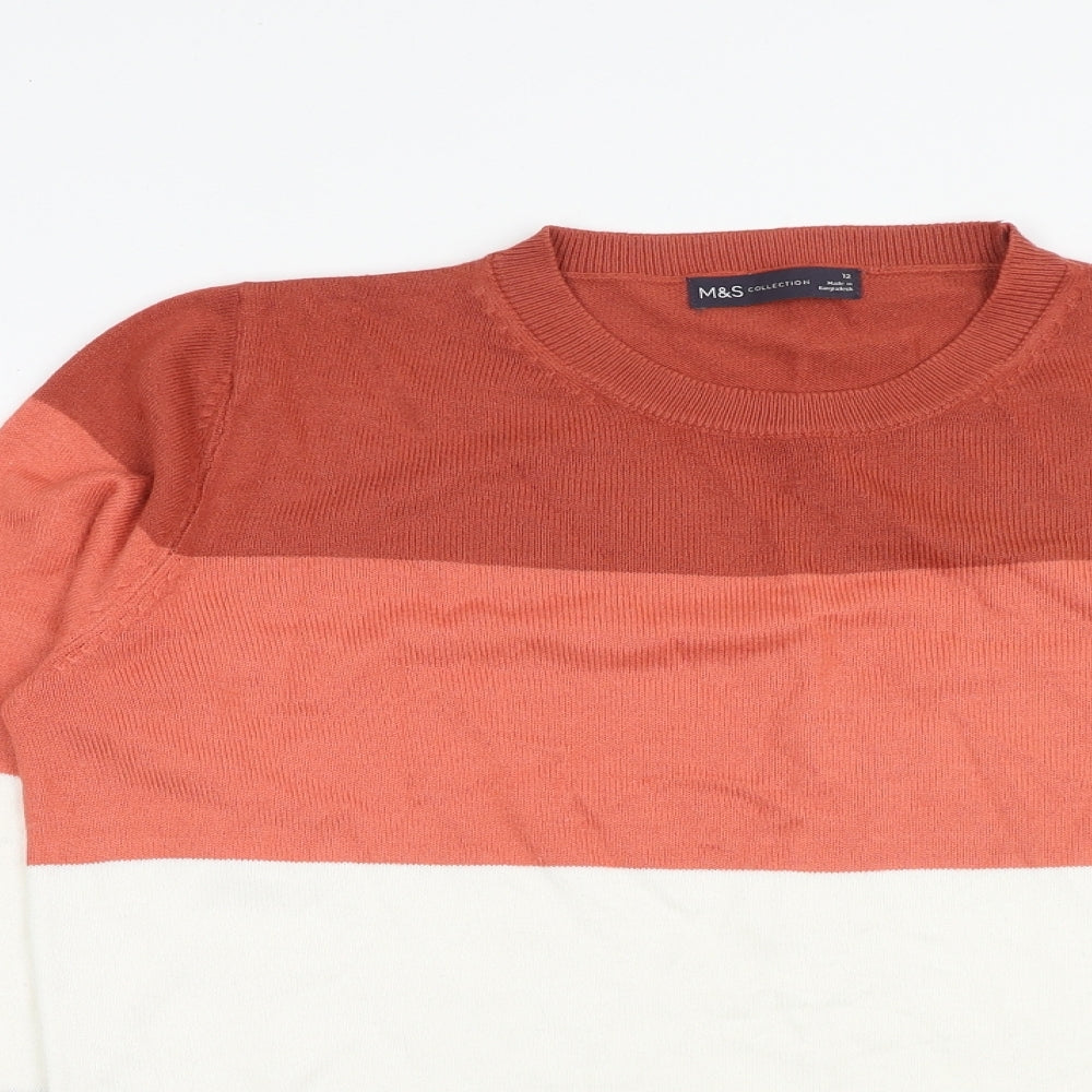 Marks and Spencer Womens Multicoloured Round Neck Striped Acrylic Pullover Jumper Size 12
