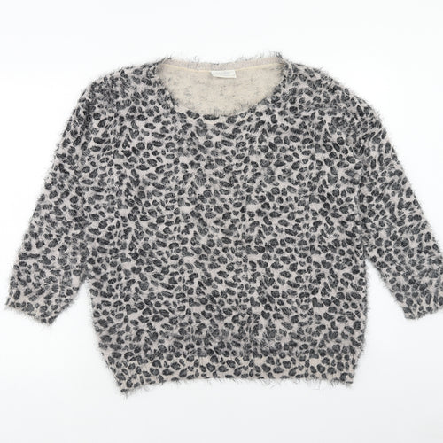 Wallis Womens Grey Round Neck Animal Print Acrylic Pullover Jumper Size M