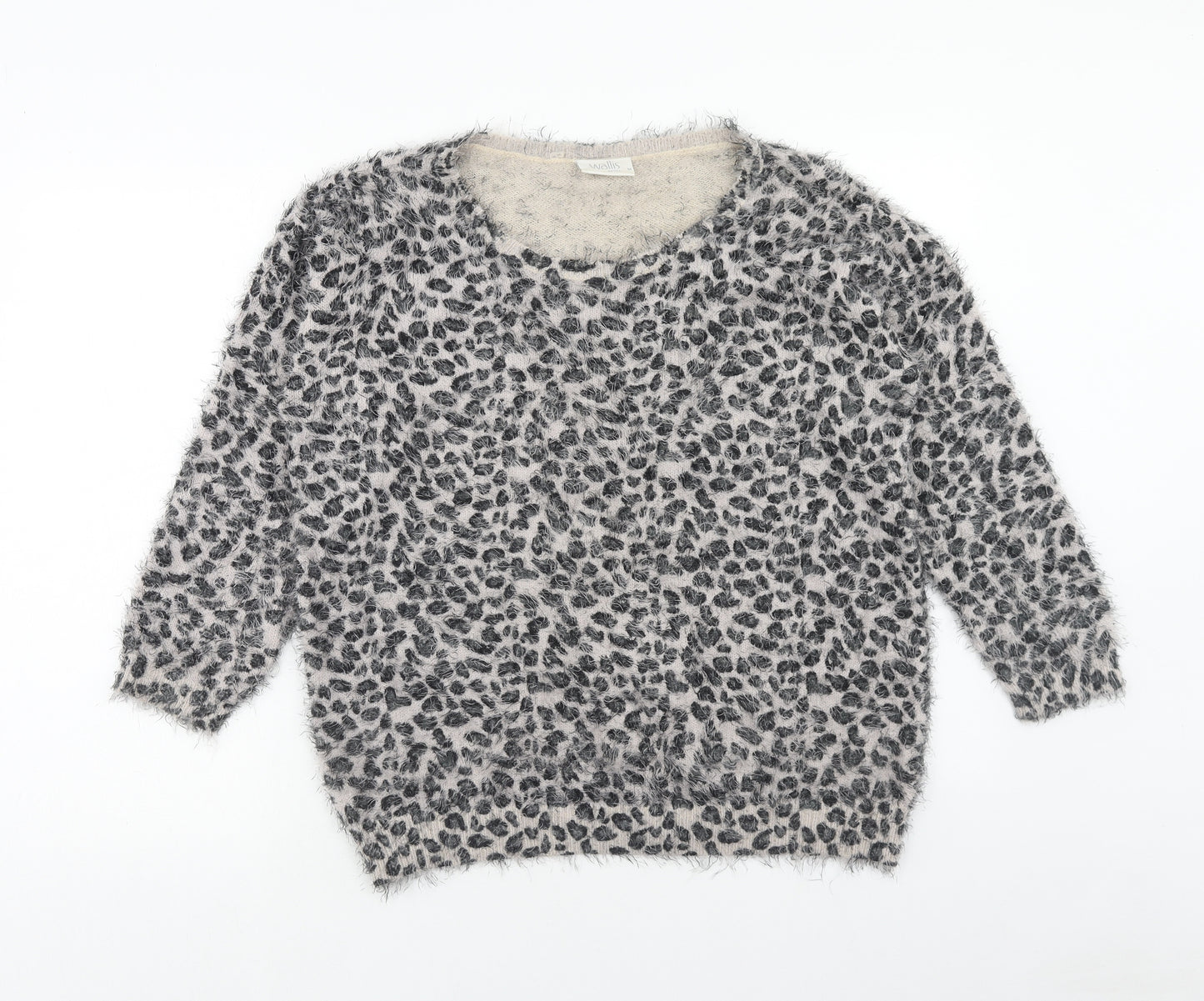 Wallis Womens Grey Round Neck Animal Print Acrylic Pullover Jumper Size M