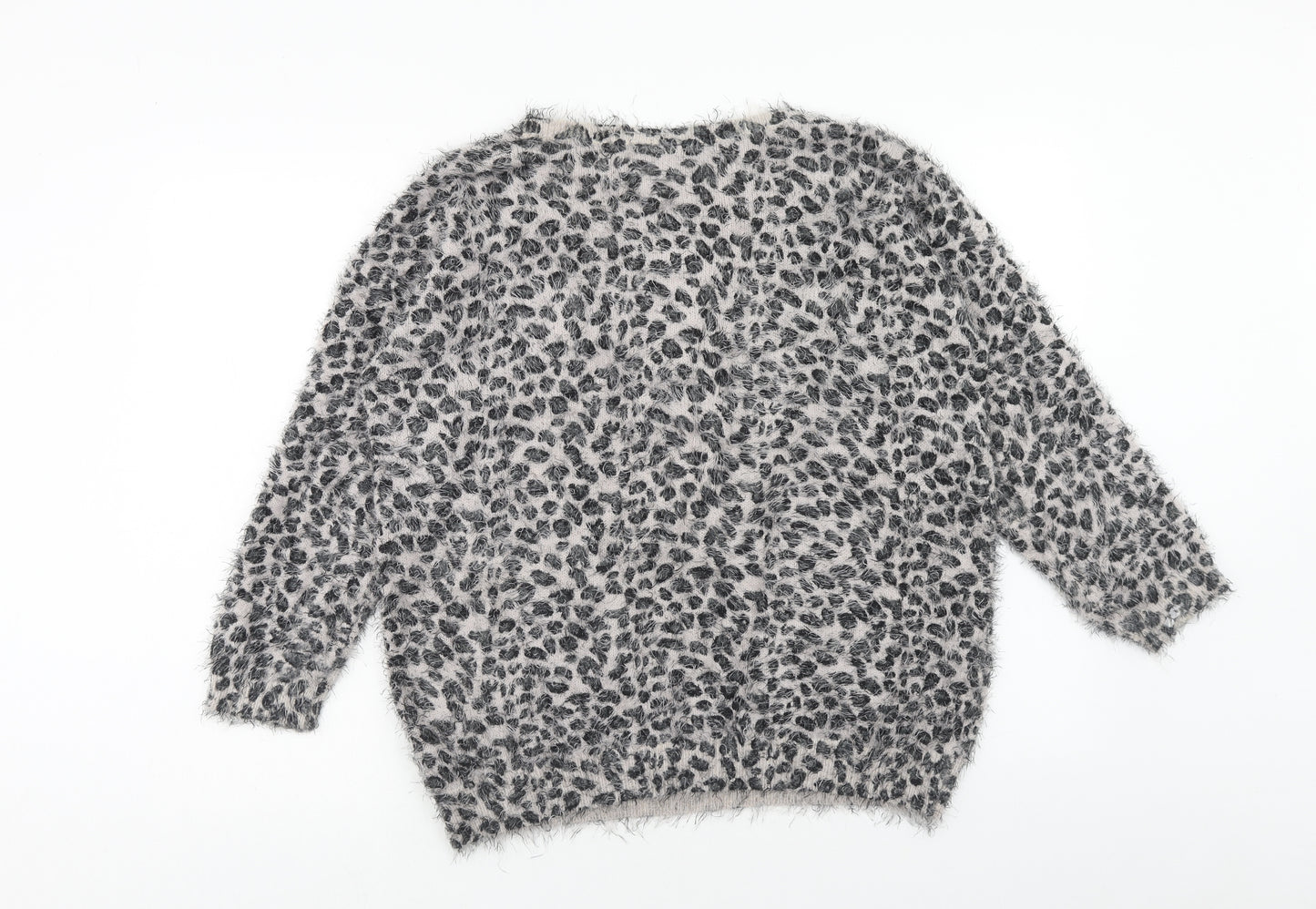 Wallis Womens Grey Round Neck Animal Print Acrylic Pullover Jumper Size M