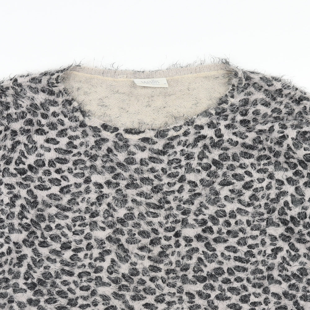 Wallis Womens Grey Round Neck Animal Print Acrylic Pullover Jumper Size M