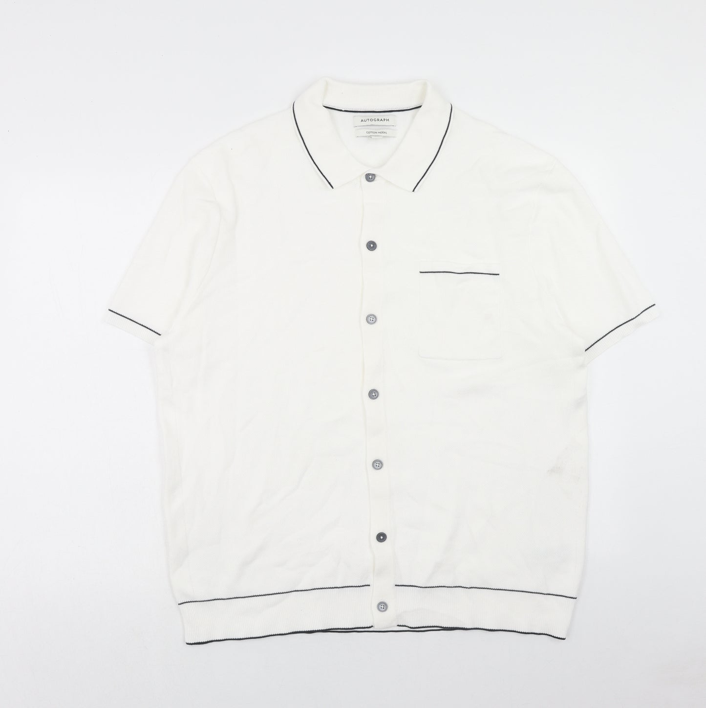 Marks and Spencer Mens White Cotton Polo Size XL Collared Button