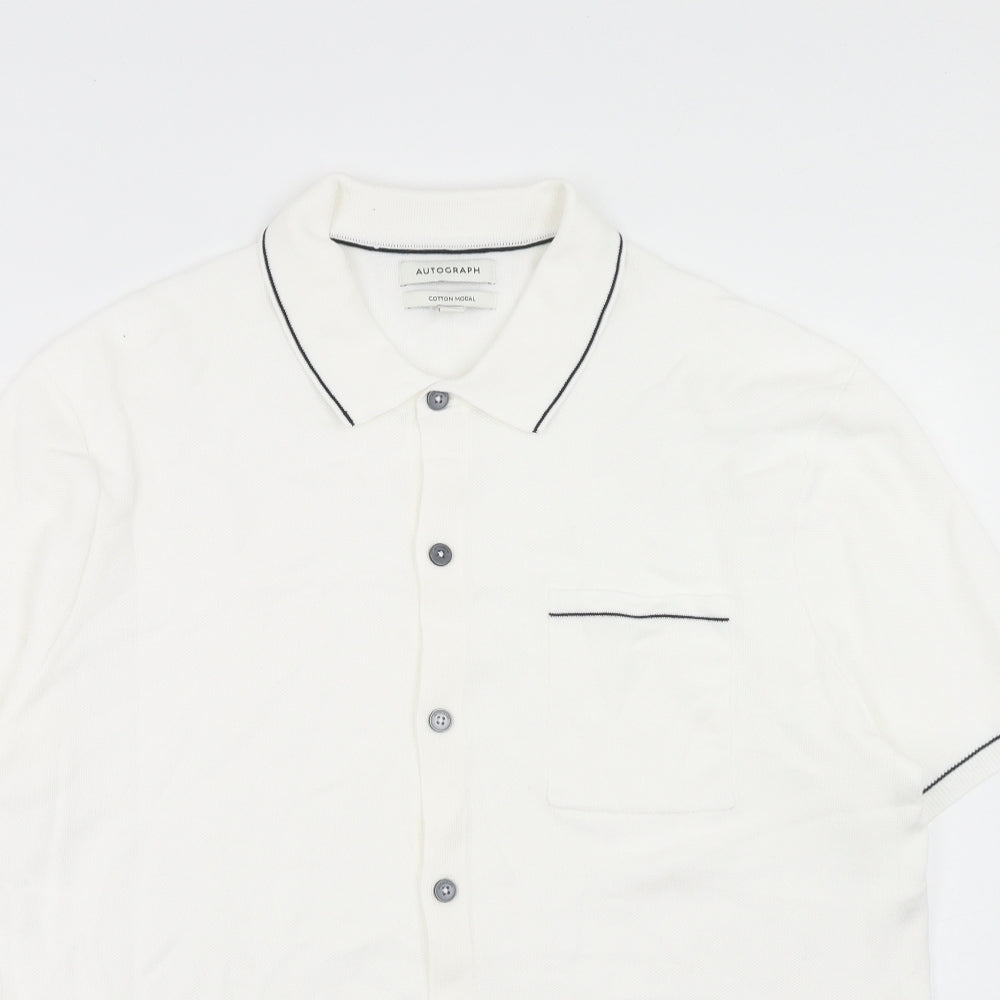 Marks and Spencer Mens White Cotton Polo Size XL Collared Button
