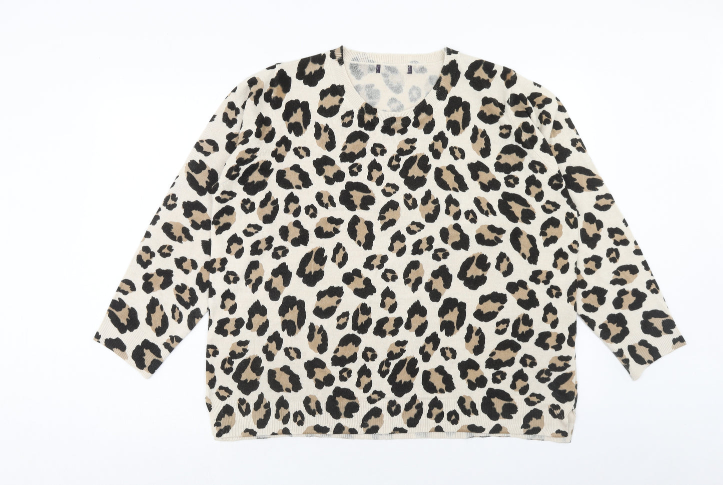 Marks and Spencer Womens Brown Round Neck Animal Print Acrylic Pullover Jumper Size 22