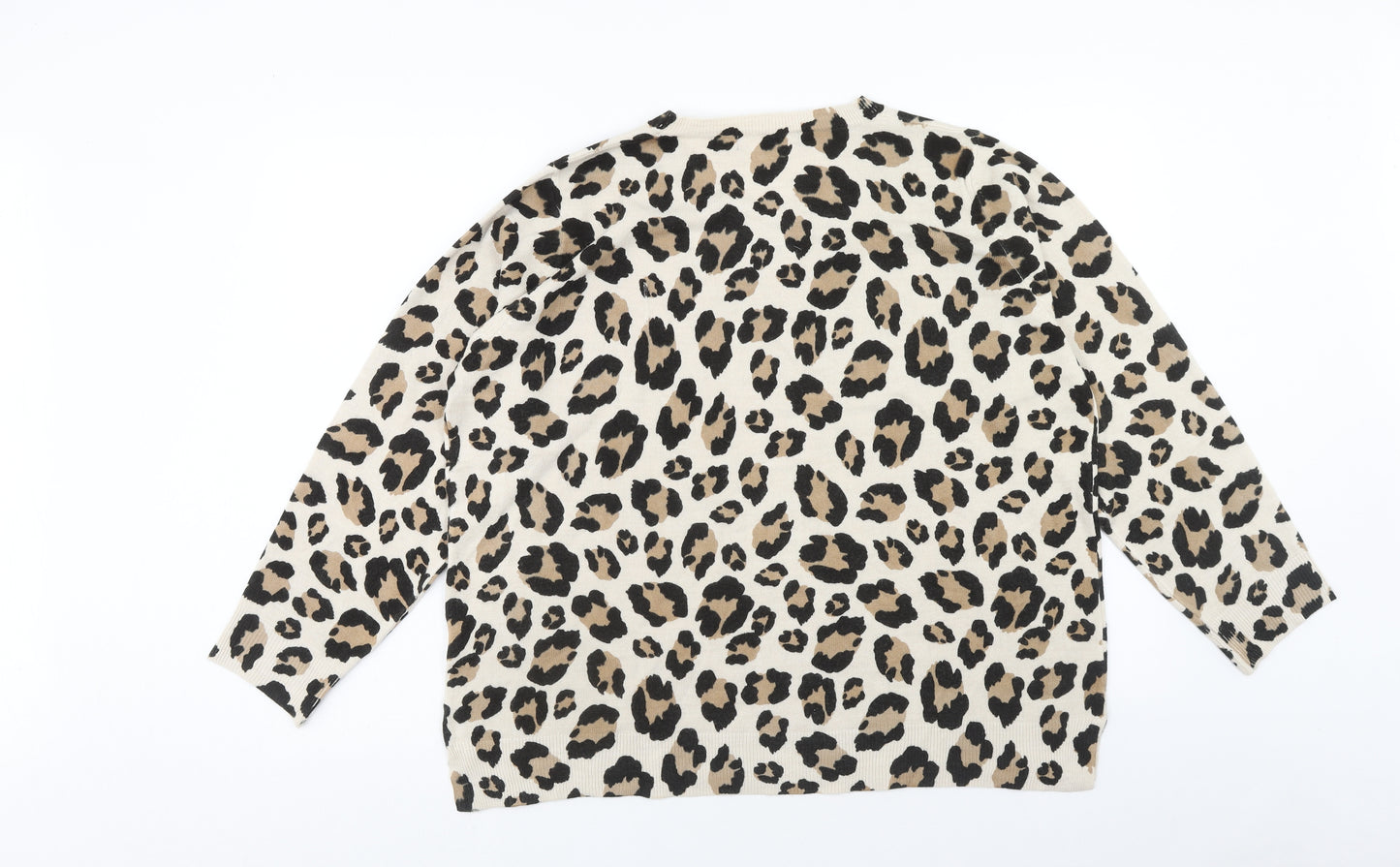 Marks and Spencer Womens Brown Round Neck Animal Print Acrylic Pullover Jumper Size 22