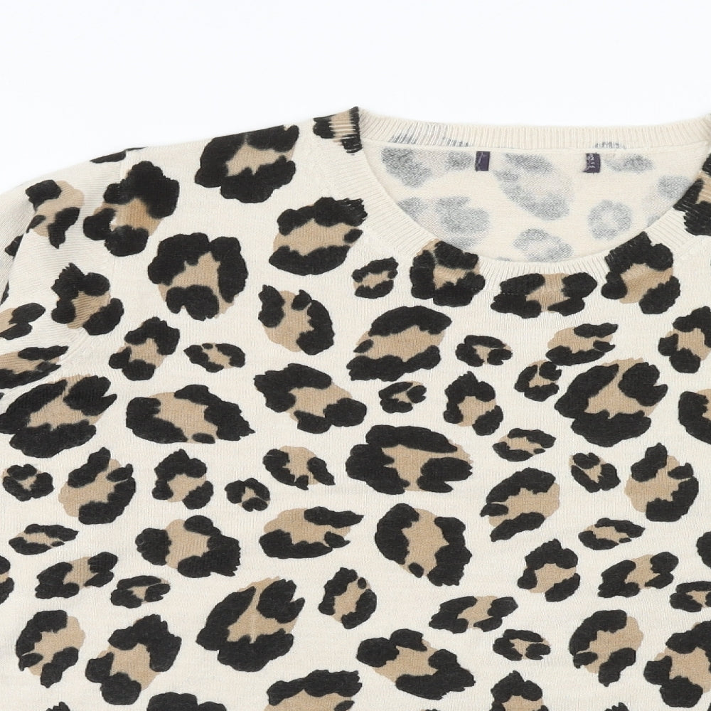 Marks and Spencer Womens Brown Round Neck Animal Print Acrylic Pullover Jumper Size 22