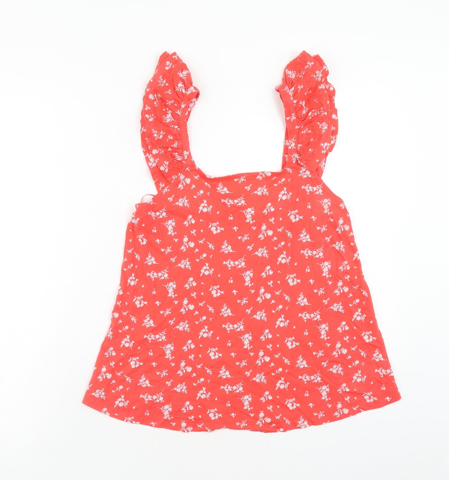 Marks and Spencer Womens Red Floral Cotton Basic Tank Size 16 Square Neck