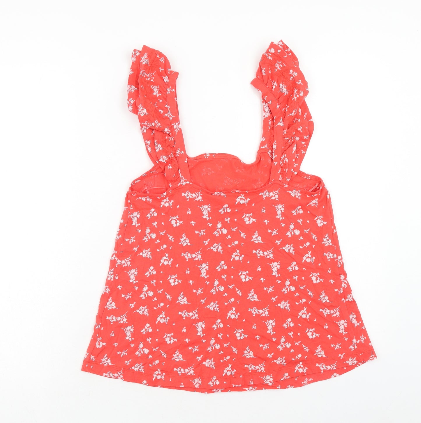 Marks and Spencer Womens Red Floral Cotton Basic Tank Size 16 Square Neck