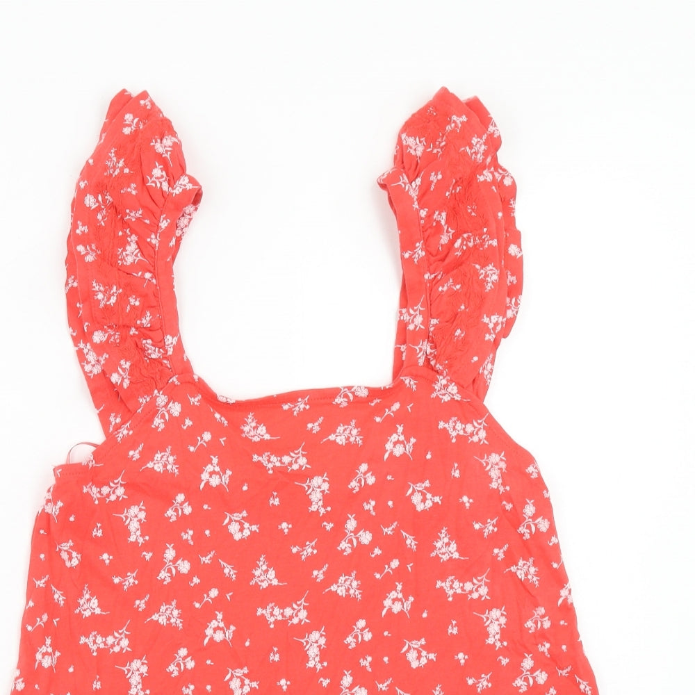 Marks and Spencer Womens Red Floral Cotton Basic Tank Size 16 Square Neck