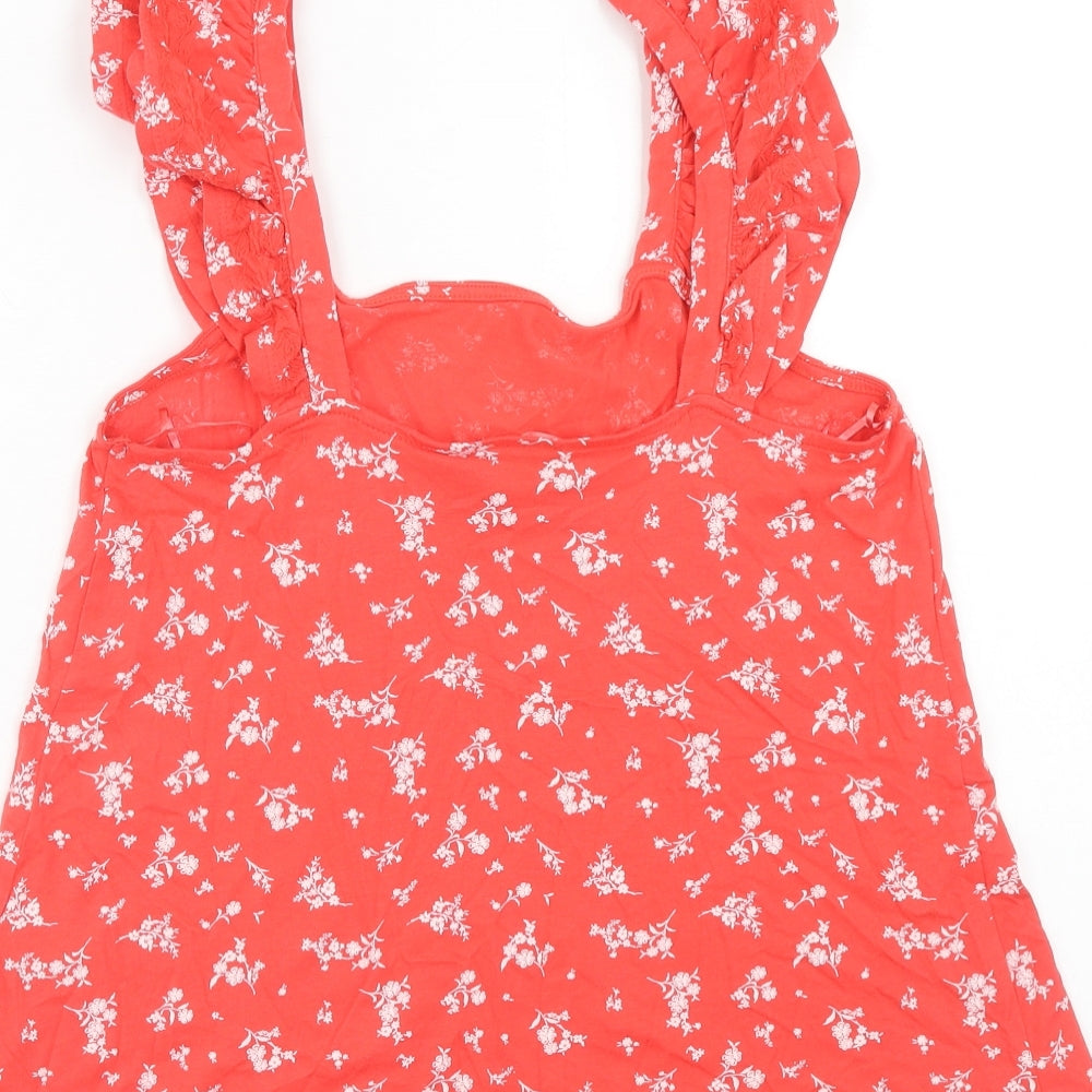 Marks and Spencer Womens Red Floral Cotton Basic Tank Size 16 Square Neck