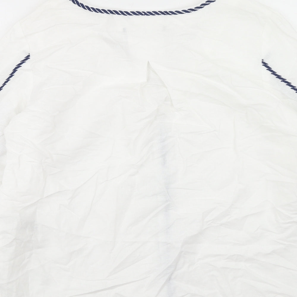 Marks and Spencer Womens White Cotton Basic Blouse Size 8 V-Neck - Floral Detail
