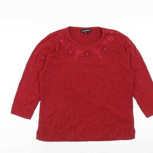 Angelina Womens Red Round Neck Acrylic Pullover Jumper Size S