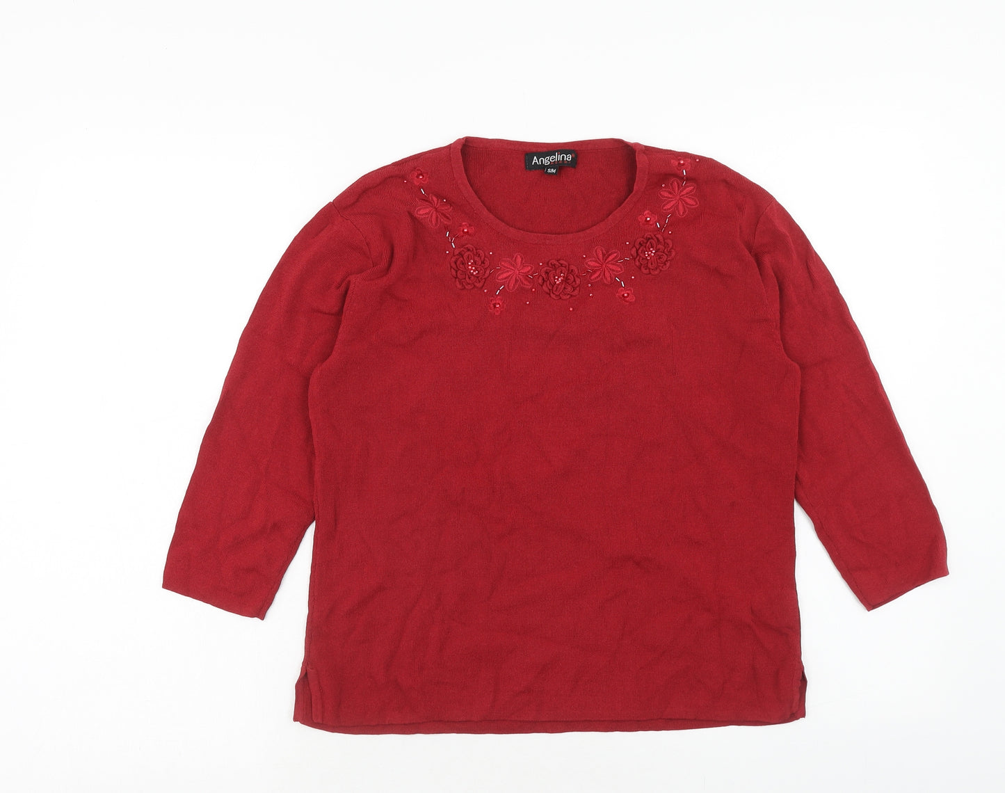 Angelina Womens Red Round Neck Acrylic Pullover Jumper Size S