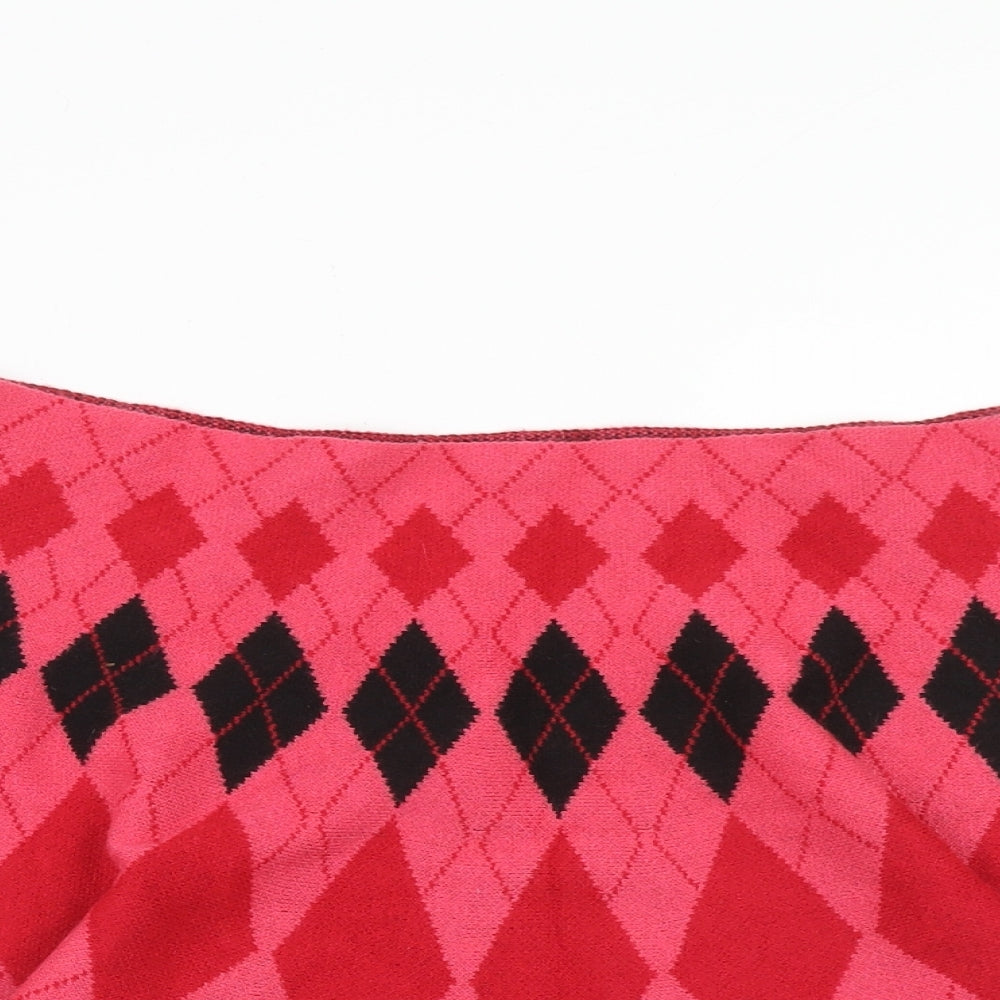 Primark Womens Pink Argyle/Diamond Viscose Skater Skirt Size XL - Size 18-20