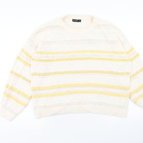 F&F Womens Ivory Round Neck Striped Cotton Pullover Jumper Size L