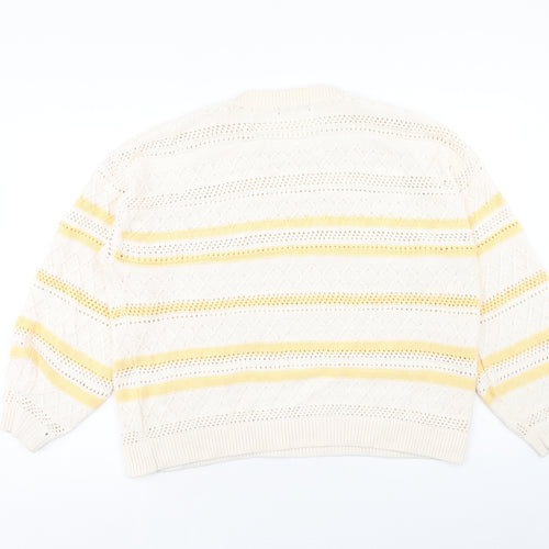 F&F Womens Ivory Round Neck Striped Cotton Pullover Jumper Size L