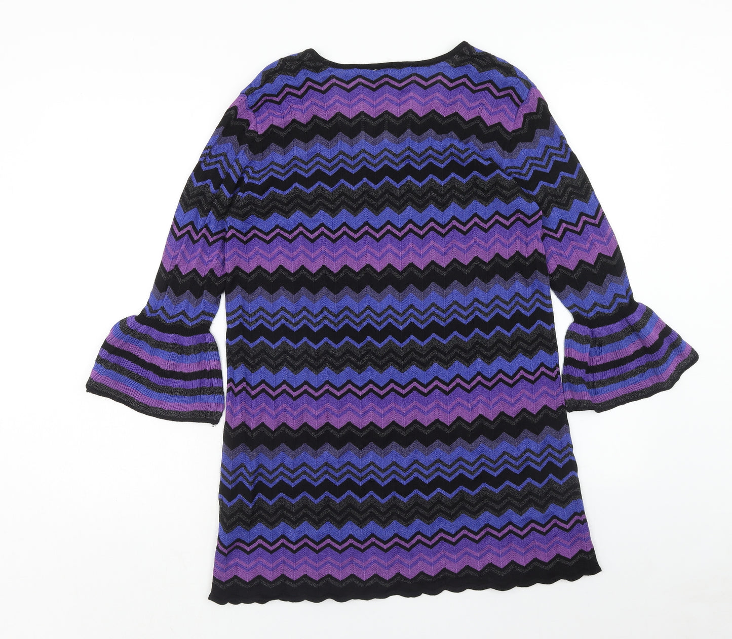 Debenhams Womens Purple V-Neck Geometric Viscose Pullover Jumper Size 14