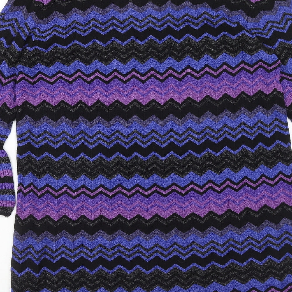 Debenhams Womens Purple V-Neck Geometric Viscose Pullover Jumper Size 14