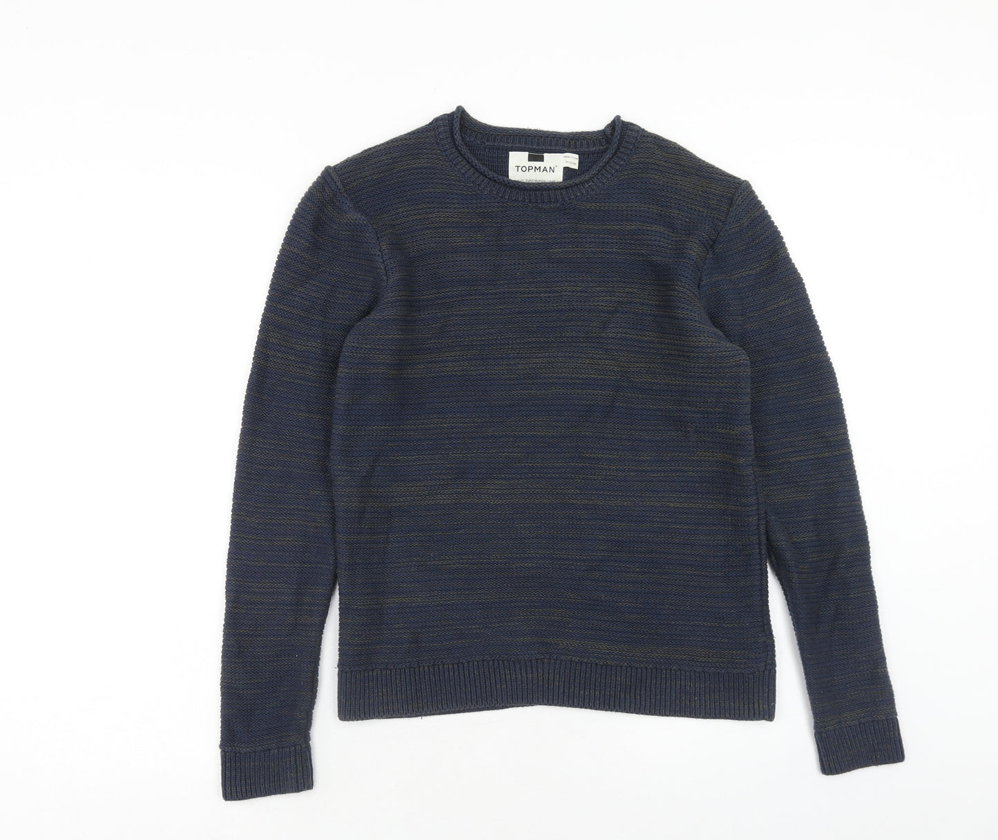 Topman Mens Blue Round Neck Cotton Pullover Jumper Size XS Long Sleeve