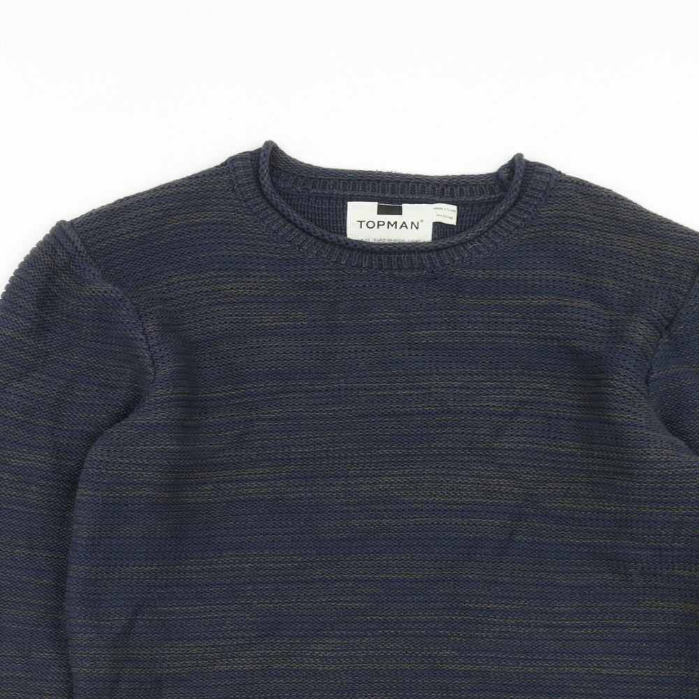 Topman Mens Blue Round Neck Cotton Pullover Jumper Size XS Long Sleeve