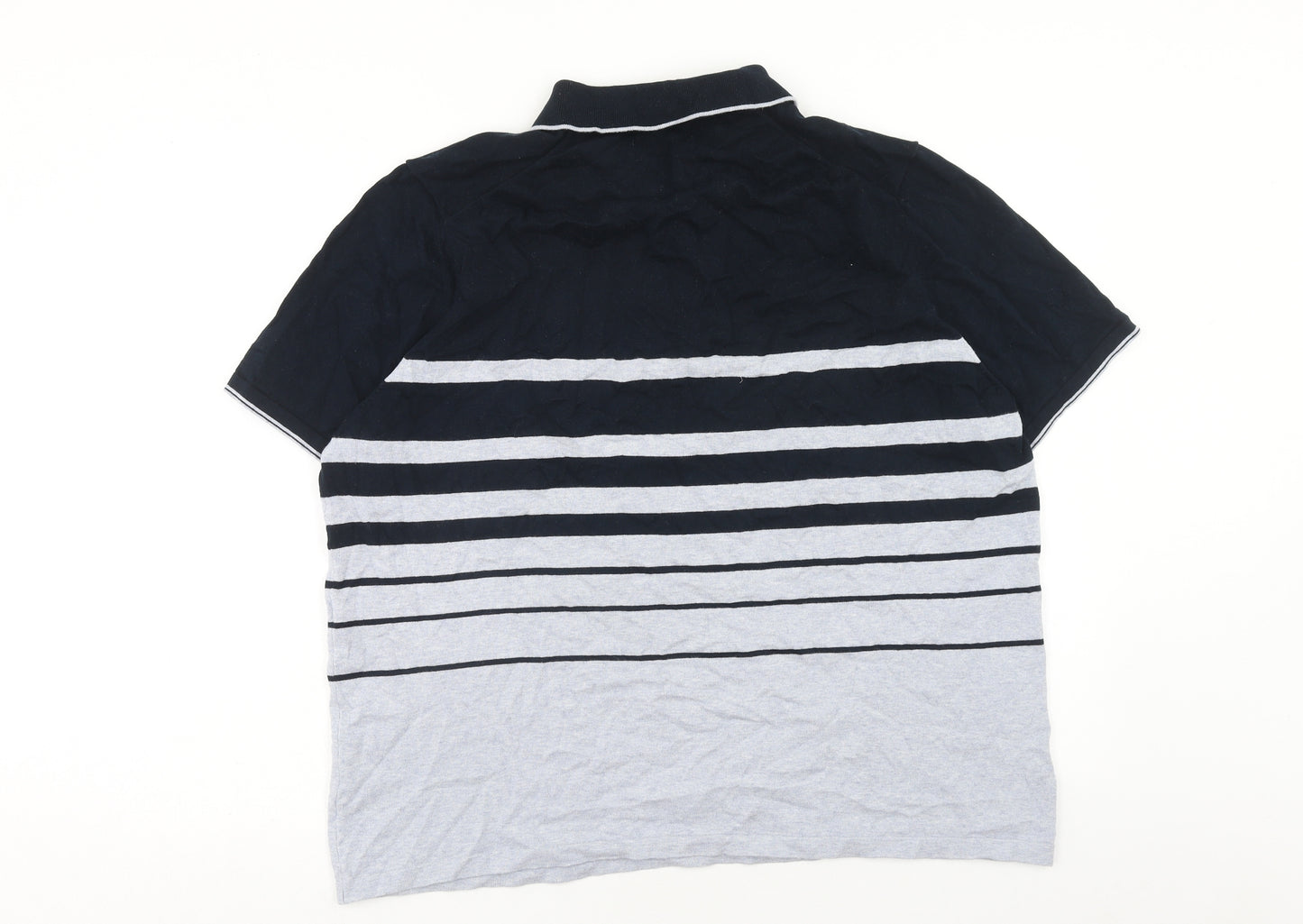 Marks and Spencer Mens Blue Striped Cotton Polo Size 2XL Collared Zip