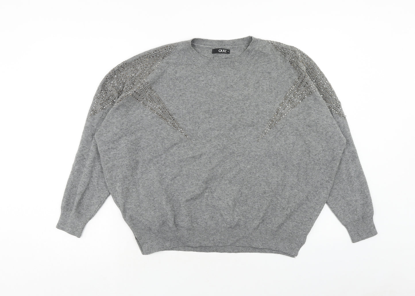 Quiz Womens Grey Round Neck Viscose Pullover Jumper Size M