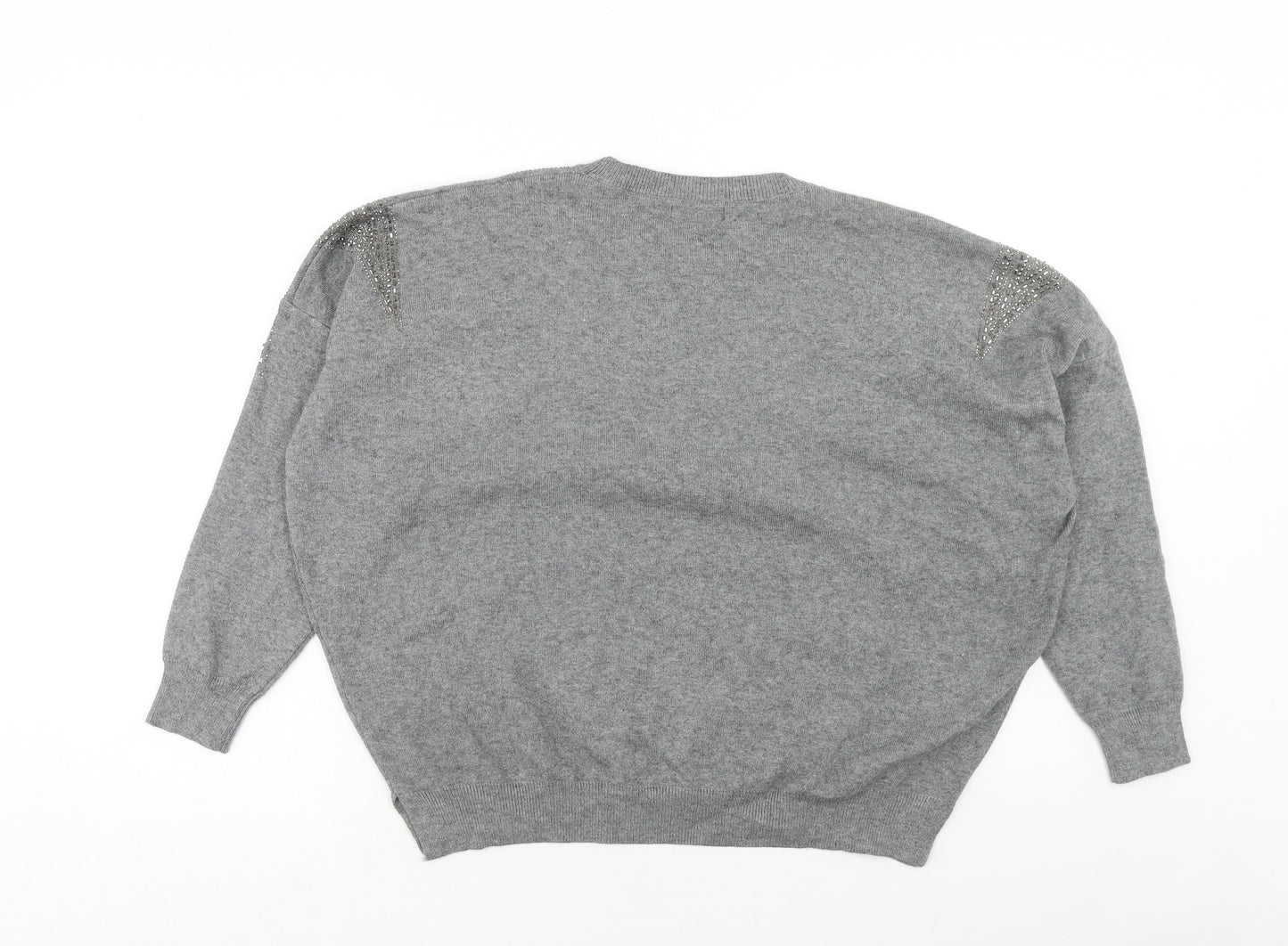 Quiz Womens Grey Round Neck Viscose Pullover Jumper Size M