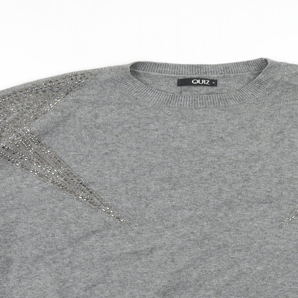 Quiz Womens Grey Round Neck Viscose Pullover Jumper Size M