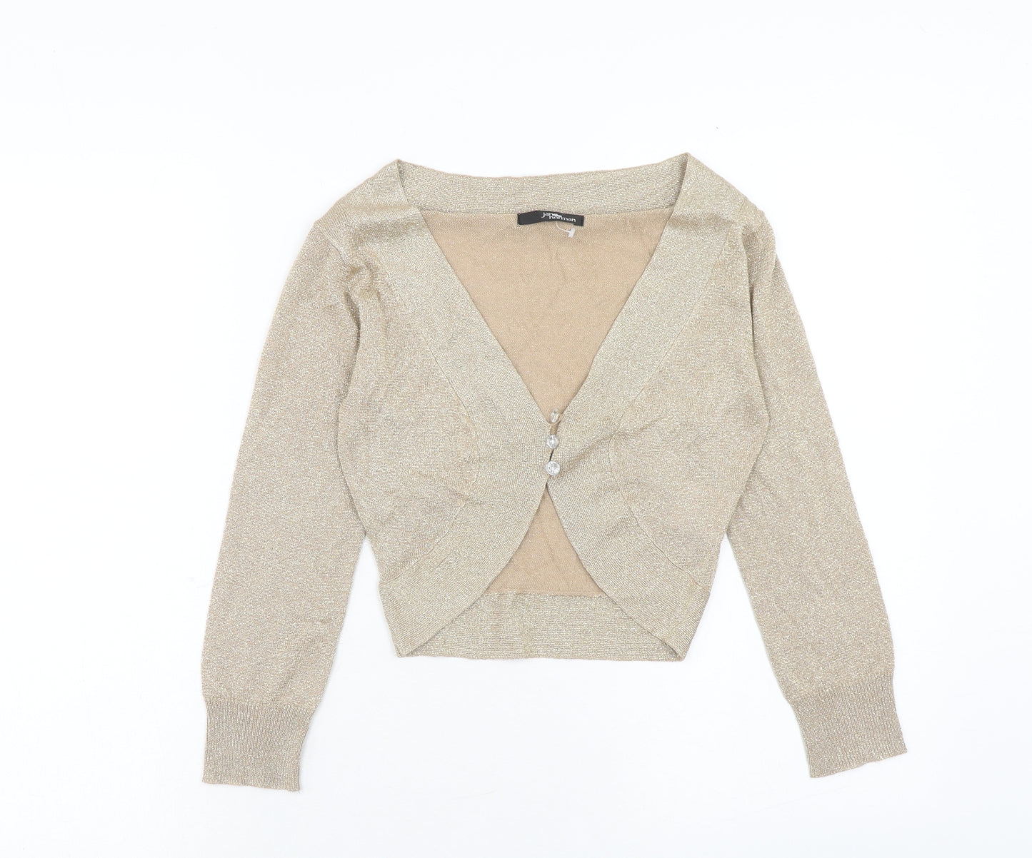 Jane Norman Womens Gold V-Neck Polyester Cardigan Jumper Size 8