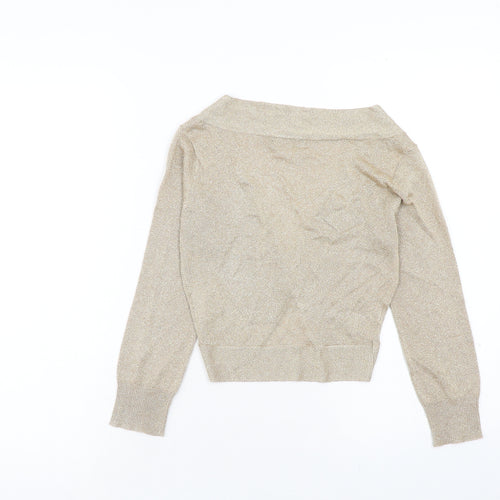 Jane Norman Womens Gold V-Neck Polyester Cardigan Jumper Size 8