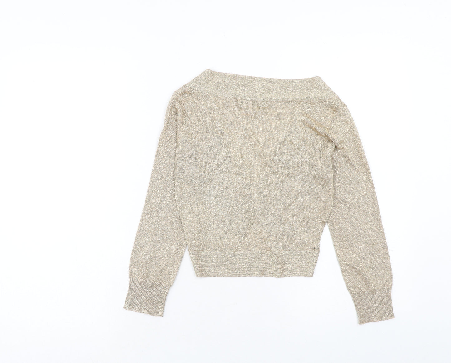 Jane Norman Womens Gold V-Neck Polyester Cardigan Jumper Size 8