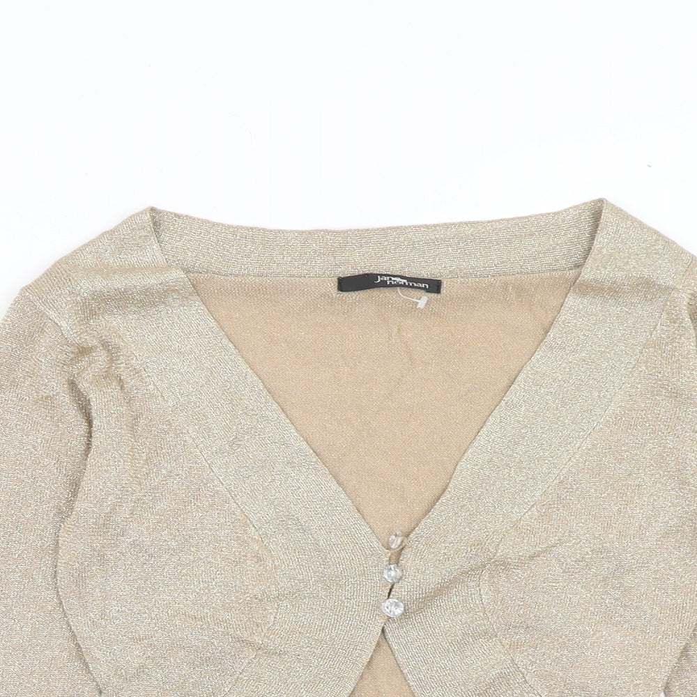 Jane Norman Womens Gold V-Neck Polyester Cardigan Jumper Size 8