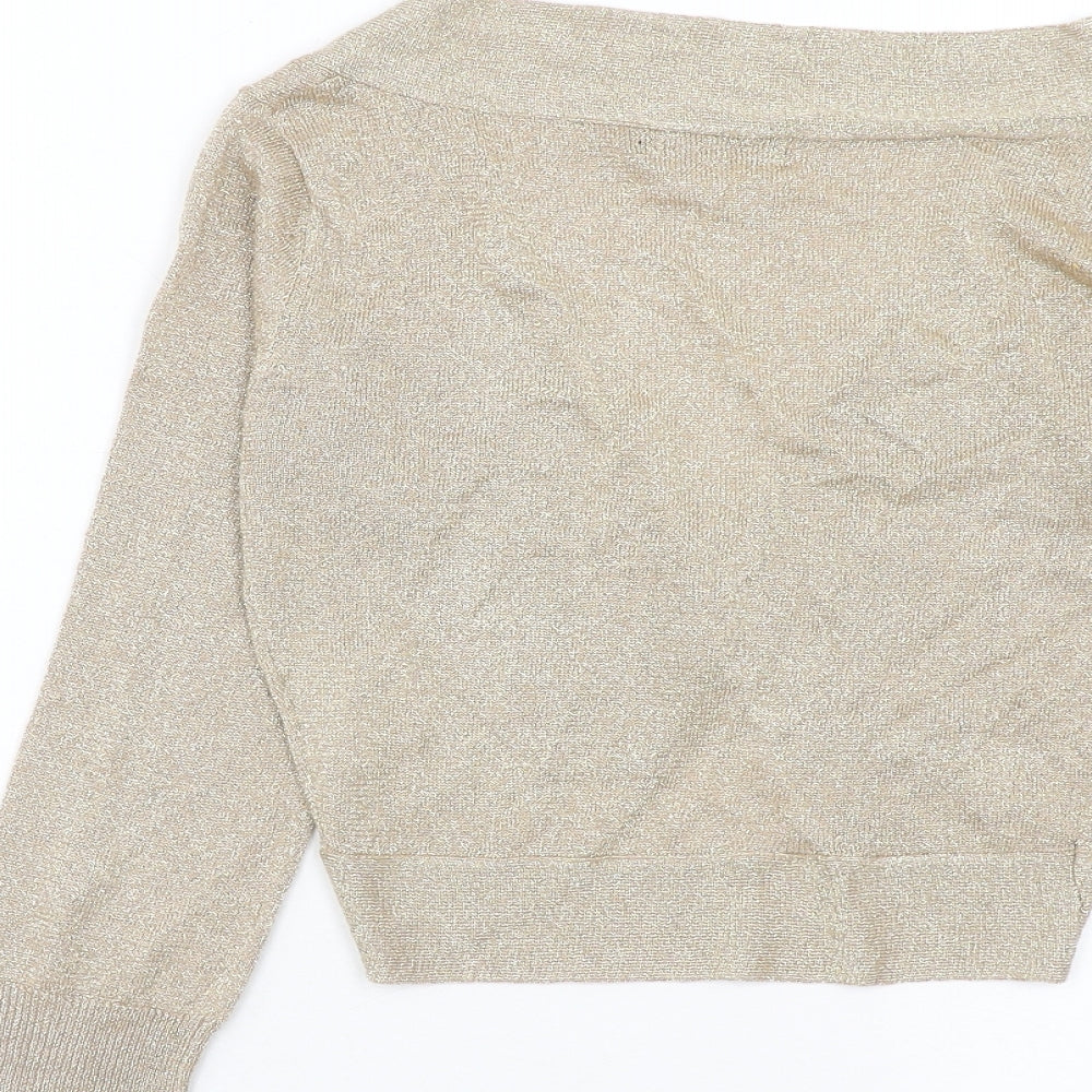 Jane Norman Womens Gold V-Neck Polyester Cardigan Jumper Size 8