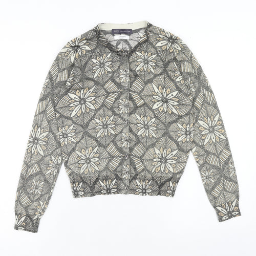 Marks and Spencer Womens Brown V-Neck Geometric Polyester Cardigan Jumper Size 12